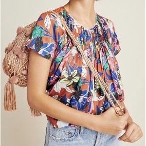 DOLAN Left Coast Pleated Short Sleeve Floral Blouse